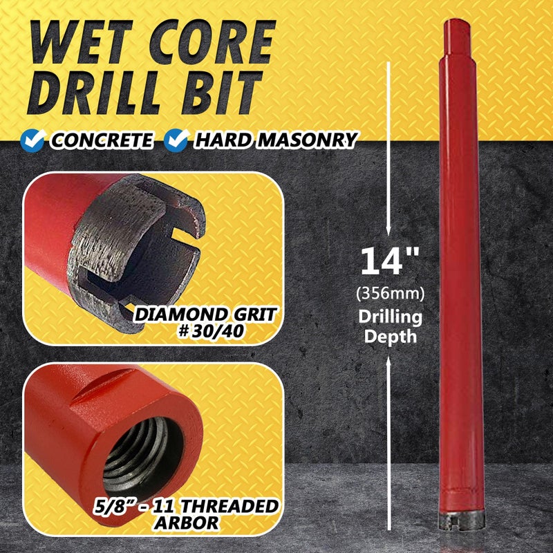 EDiamondTools 1-3/8" Wet Drill Core Bits for Concrete and Hard Masonry, Diamond Hole Saw, 14" Drilling Depth, 5/8"-11 Arbor, Wet Only - Image 2